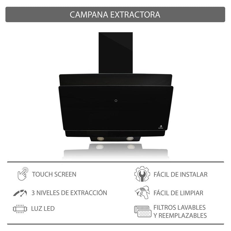 Campana de pared SUPRA MURANO de tipo pantalla con cristal templado 90CM