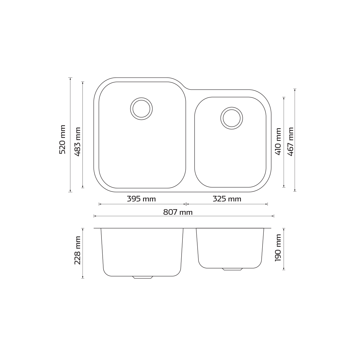 Tarja de submontar KELE KUD3120-3 doble tina acero inox