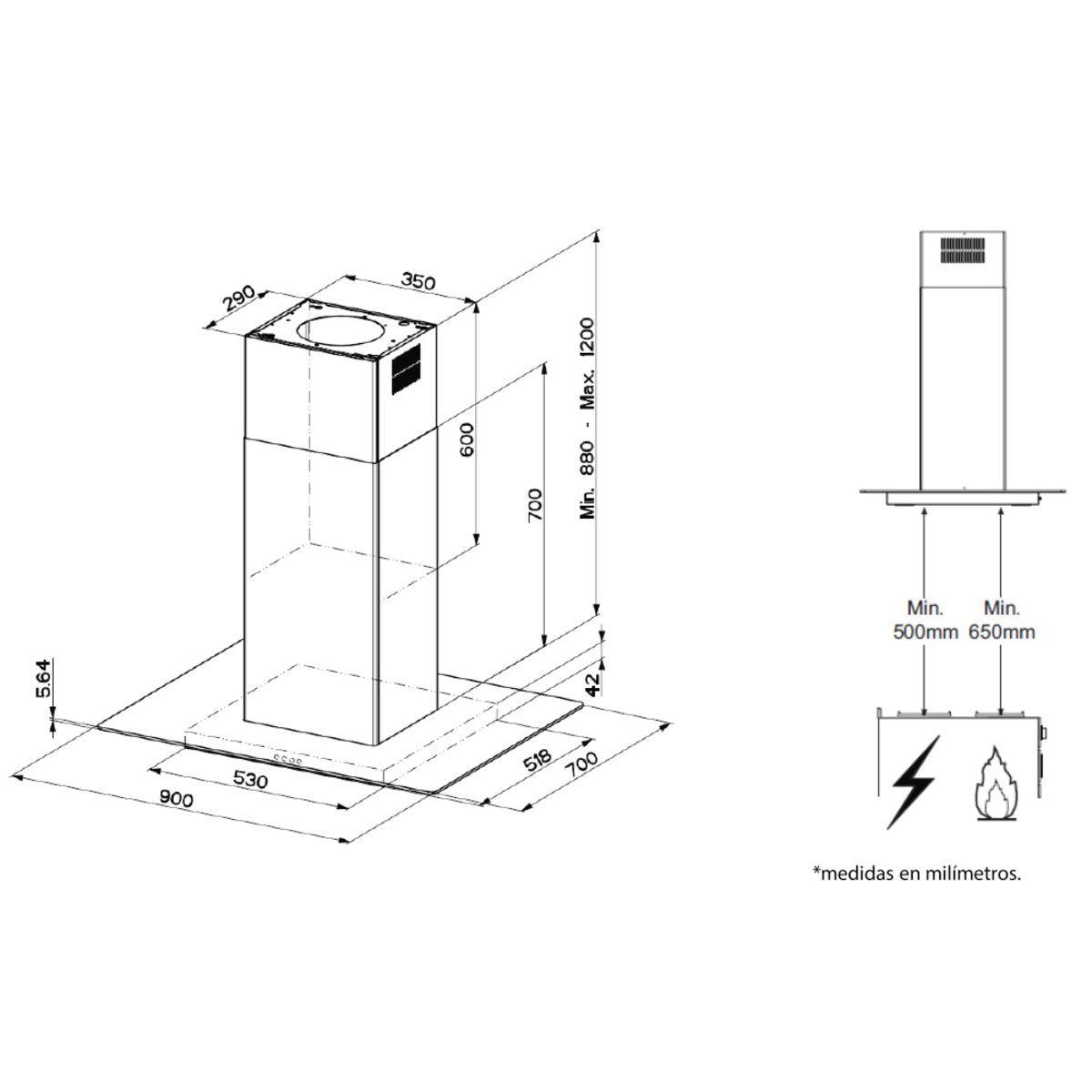 Campana de Isla IO MABE IO9018CI4I de 90 cm Inox