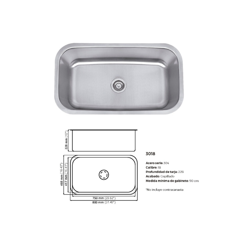 Tarja de submontar ECLIPSE SESE301 Inox - Cubimas