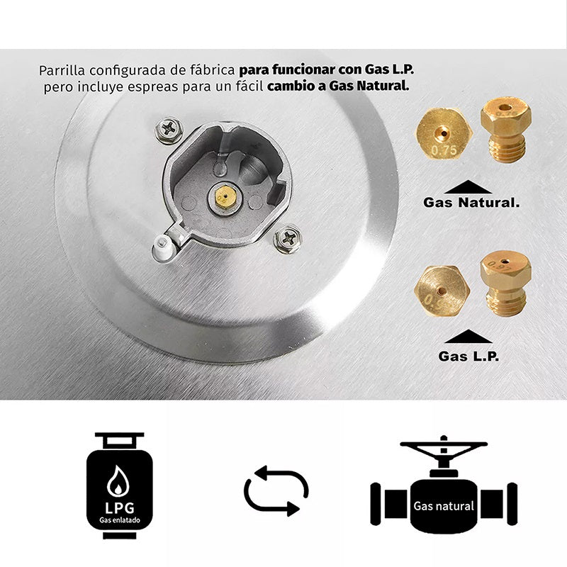 Parrilla de gas empotrable 5Q-PG-76  con 5 quemadores de cristal templado negro.