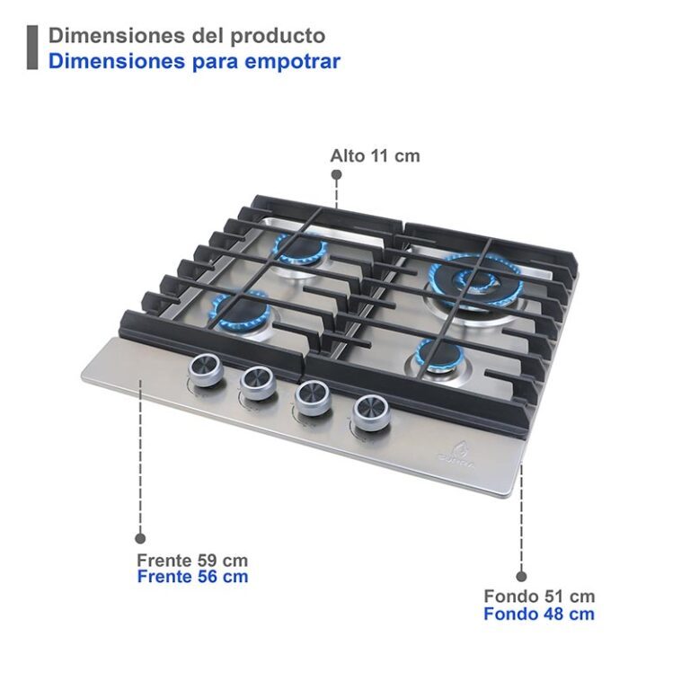Parrilla de gas IMPERIA empotrable con 4 quemadores de acero inoxidable - Cubimas