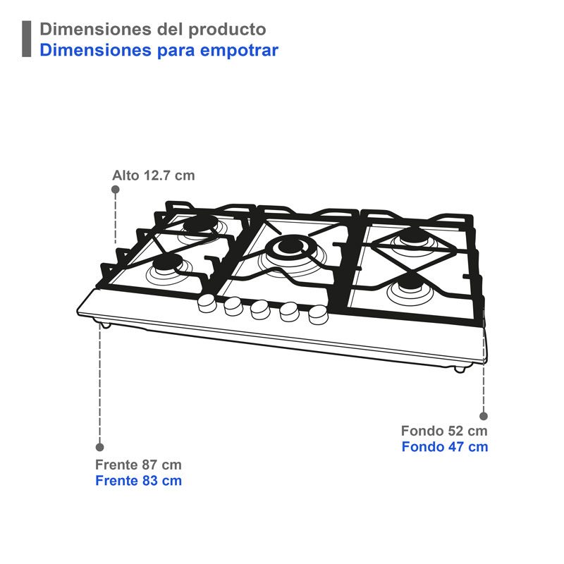 Parrilla a gas empotrable SUPRA 5Q-TG-87 de 5 quemadores