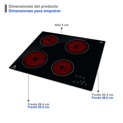 Parrilla de vitrocerámica SUPRA VITRO4 de cristal templado