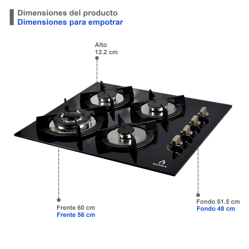 Parrilla a gas empotrable SUPRA 4Q EC N Negra