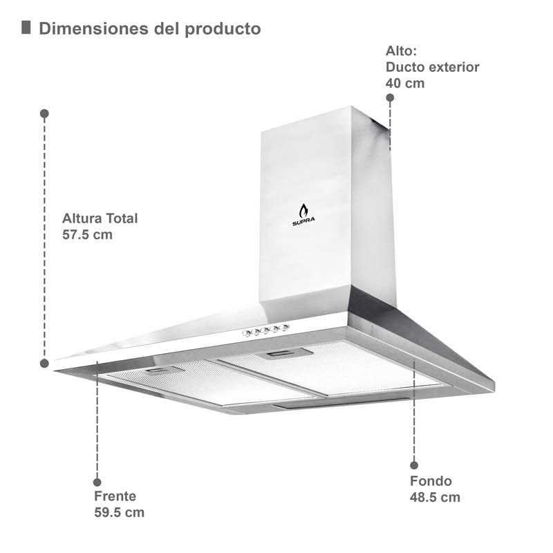 Campana de pared SUPRA CM 60 de 60 cm Inox - Cubimas