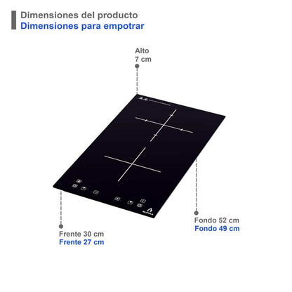 Parrilla de inducción empotrable SUPRA DUE V de 2 quemadores