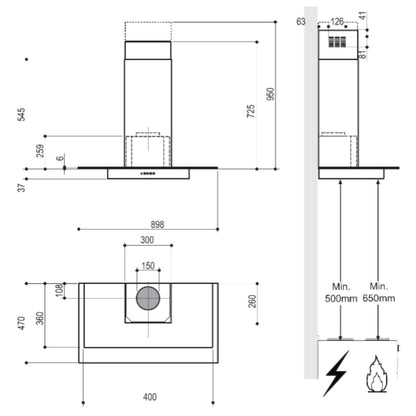 Campana de Pared IO MABE IO9018CP4I de 90 cm Inox