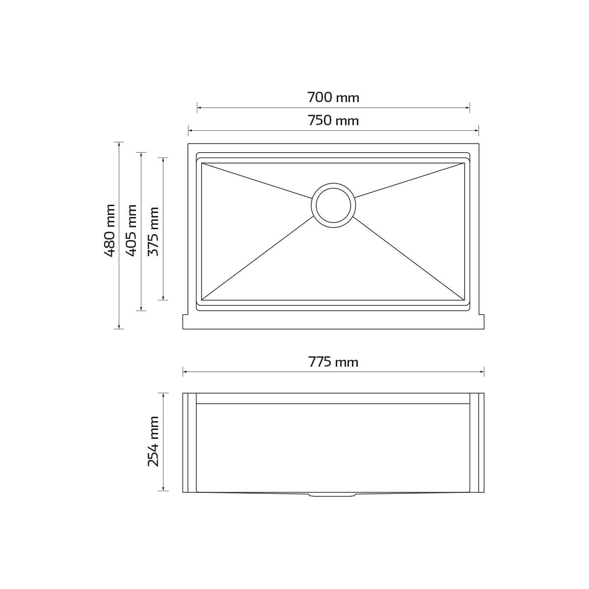 Tarja de submontar KELE Khs2918A cuadra con faldón con accesorios - Cubimas