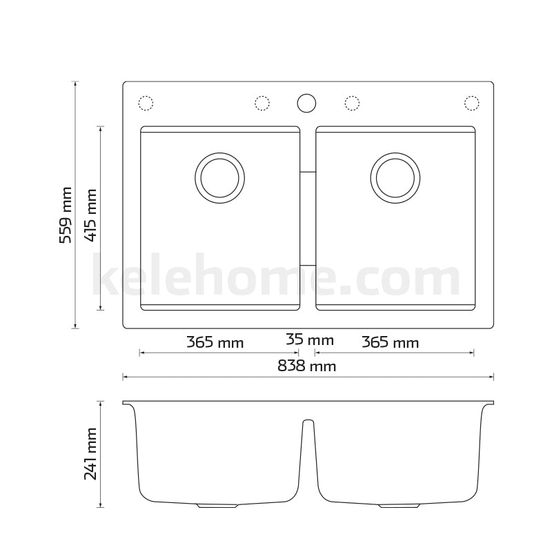 Tarja de submontar KELE KQD3322A con accesorios Cuarzo