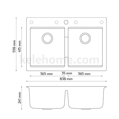 Tarja de submontar KELE KQD3322A con accesorios Cuarzo