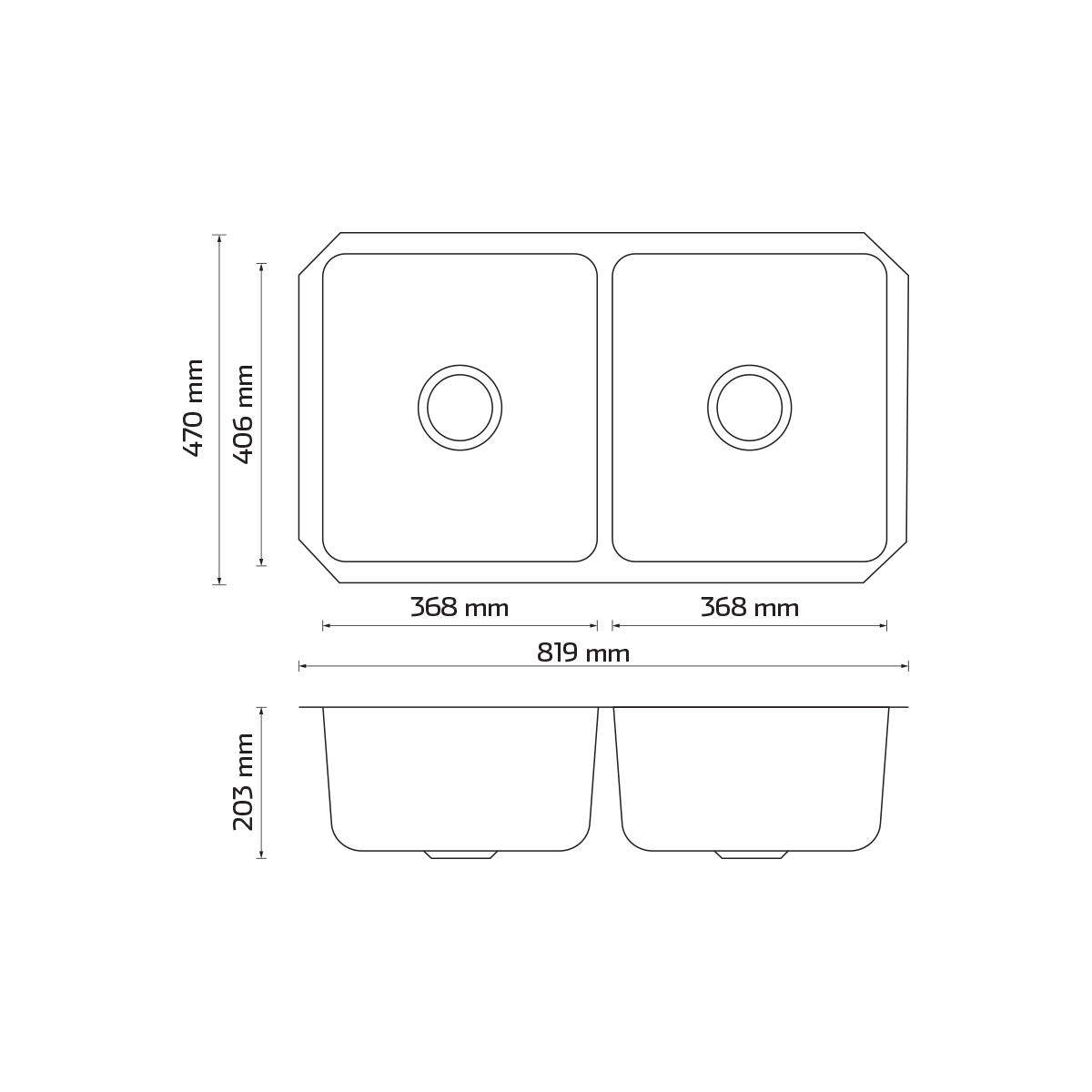 Tarja de submontar KELE KUD3318-2/8 doble tina acero inox