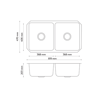 Tarja de submontar KELE KUD3318-2/8 doble tina acero inox