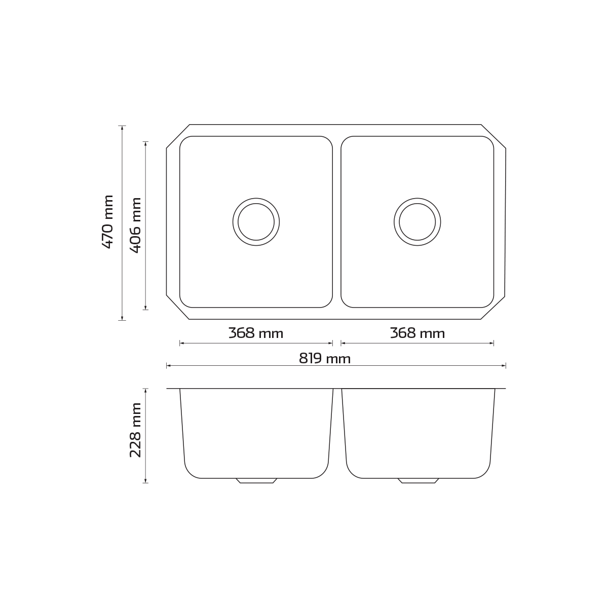 Tarja de submontar KELE KUD3318-2/9 doble tina acero inox - Cubimas