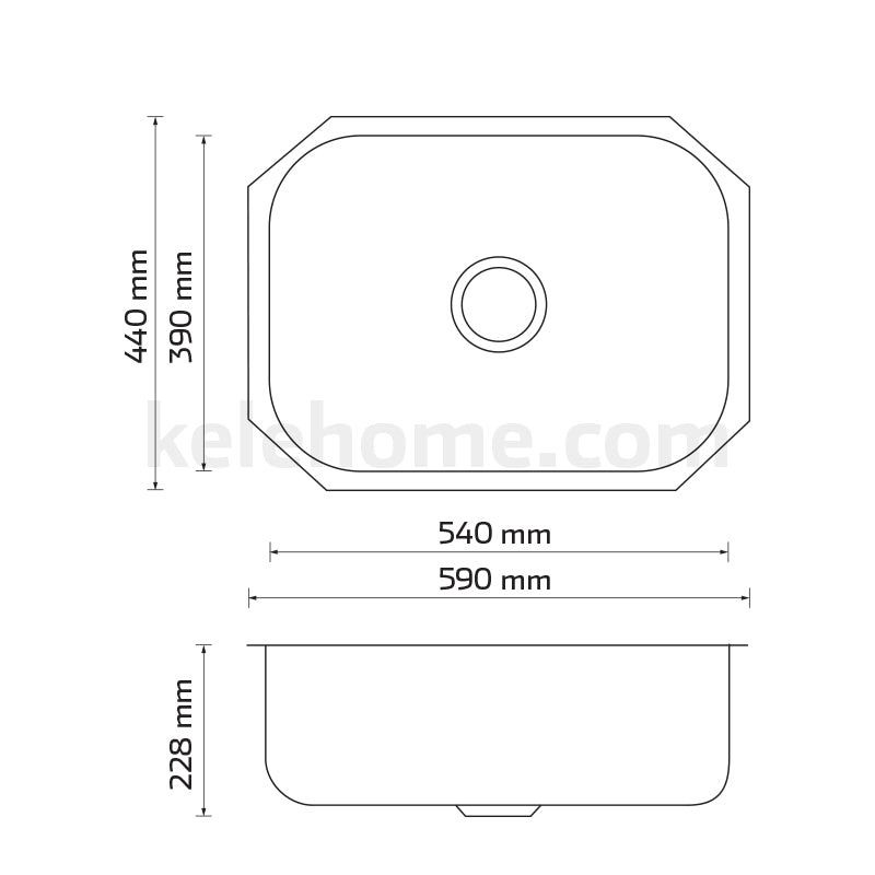 Tarja de submontar KELE KUS02318-9 de una tina en acero inox - Cubimas