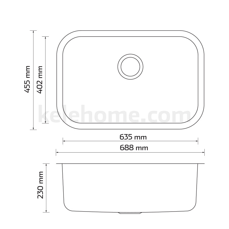 Tarja de submontar KELE KUS2718-9 de una tina en acero inox - Cubimas