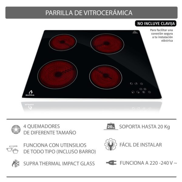 Parrilla de vitrocerámica SUPRA VITRO4 de cristal templado