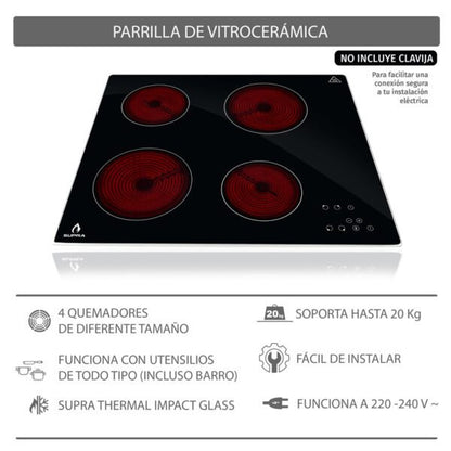 Parrilla de vitrocerámica SUPRA VITRO4 de cristal templado