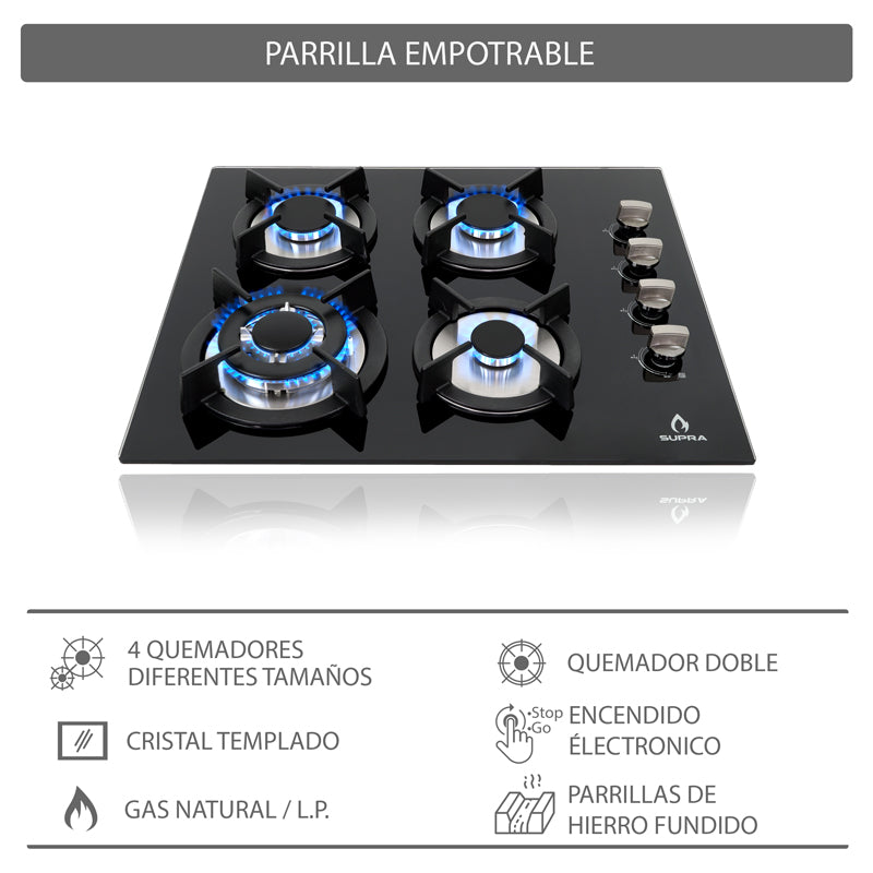 Parrilla a gas empotrable SUPRA 4Q EC N Negra - Cubimas
