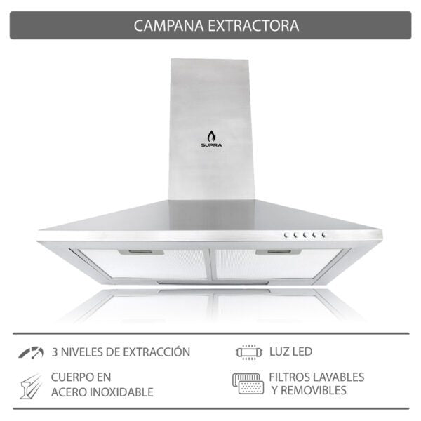 Campana de pared SUPRA CM 60 de 60 cm Inox - Cubimas