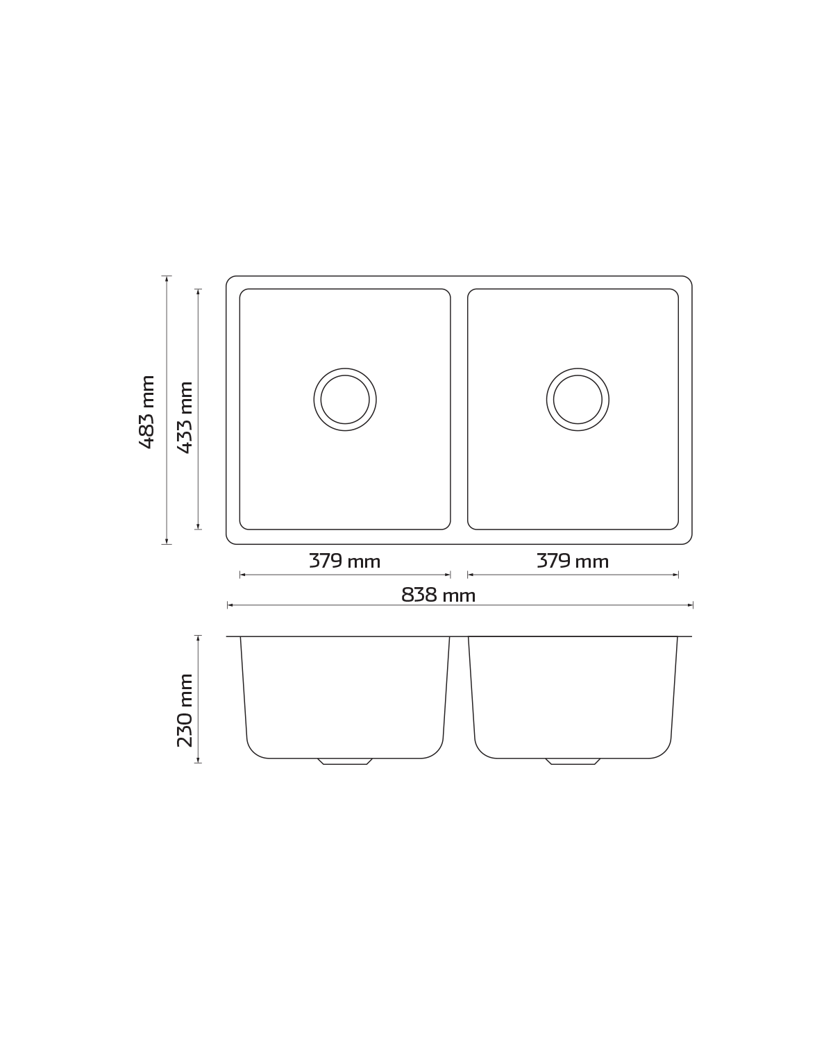 Tarja de submontar KELE KUD3319-N doble tina acero inox - Cubimas